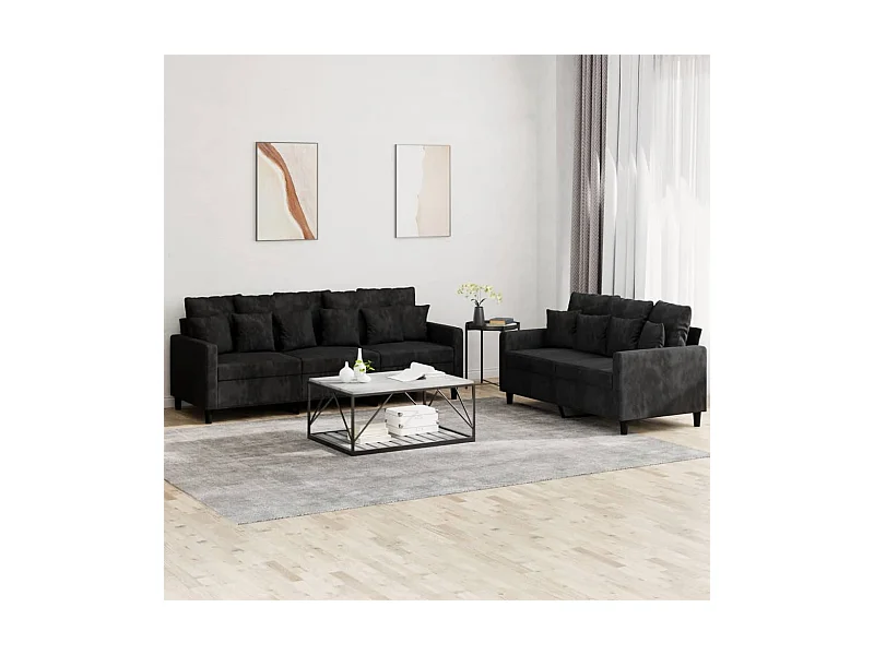 Set di Divani 2 pz con Cuscini Nero in Velluto