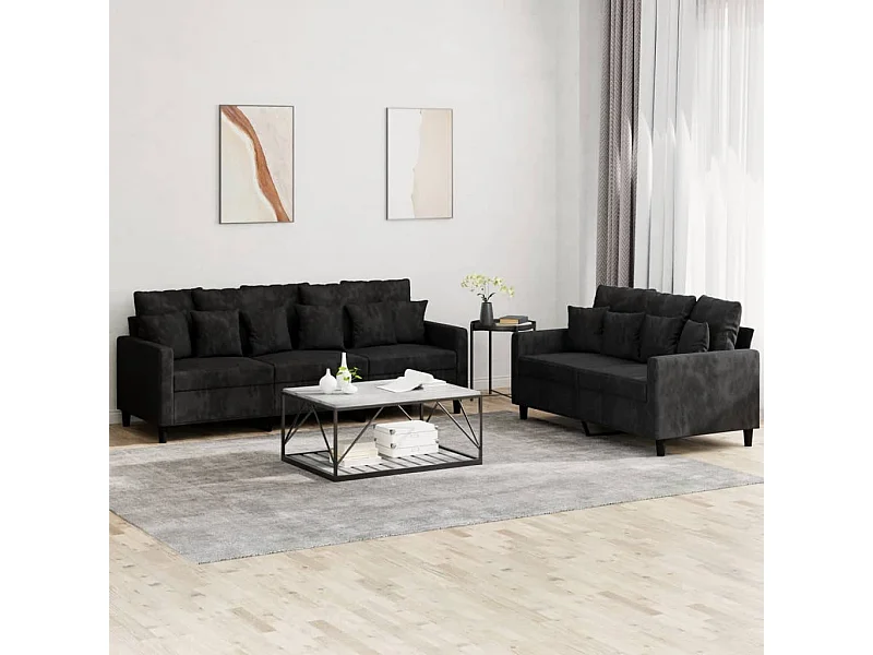 Set di Divani 2 pz con Cuscini Nero in Velluto