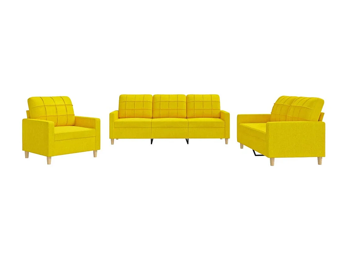 Ensemble de canapés 3 pcs avec coussins Jaune clair Tissu