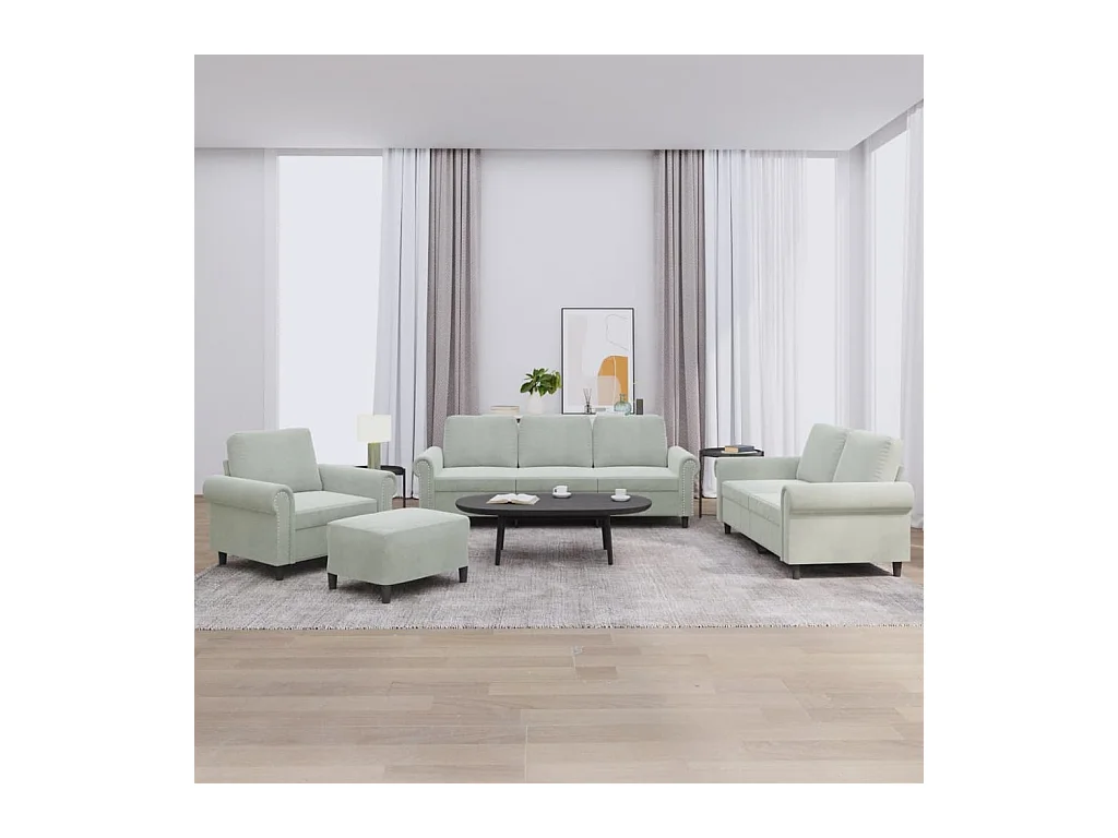 Ensemble de canapés 4 pcs avec coussins Gris clair Velours