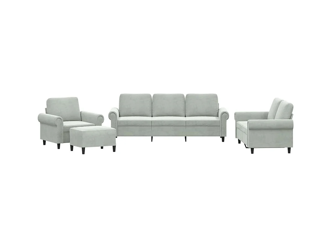 Juego de sofás con cojines 4 piezas terciopelo gris claro