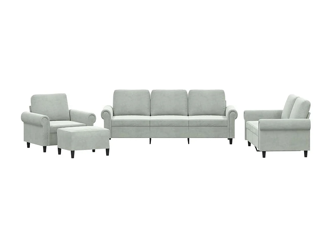 Ensemble de canapés 4 pcs avec coussins Gris clair Velours