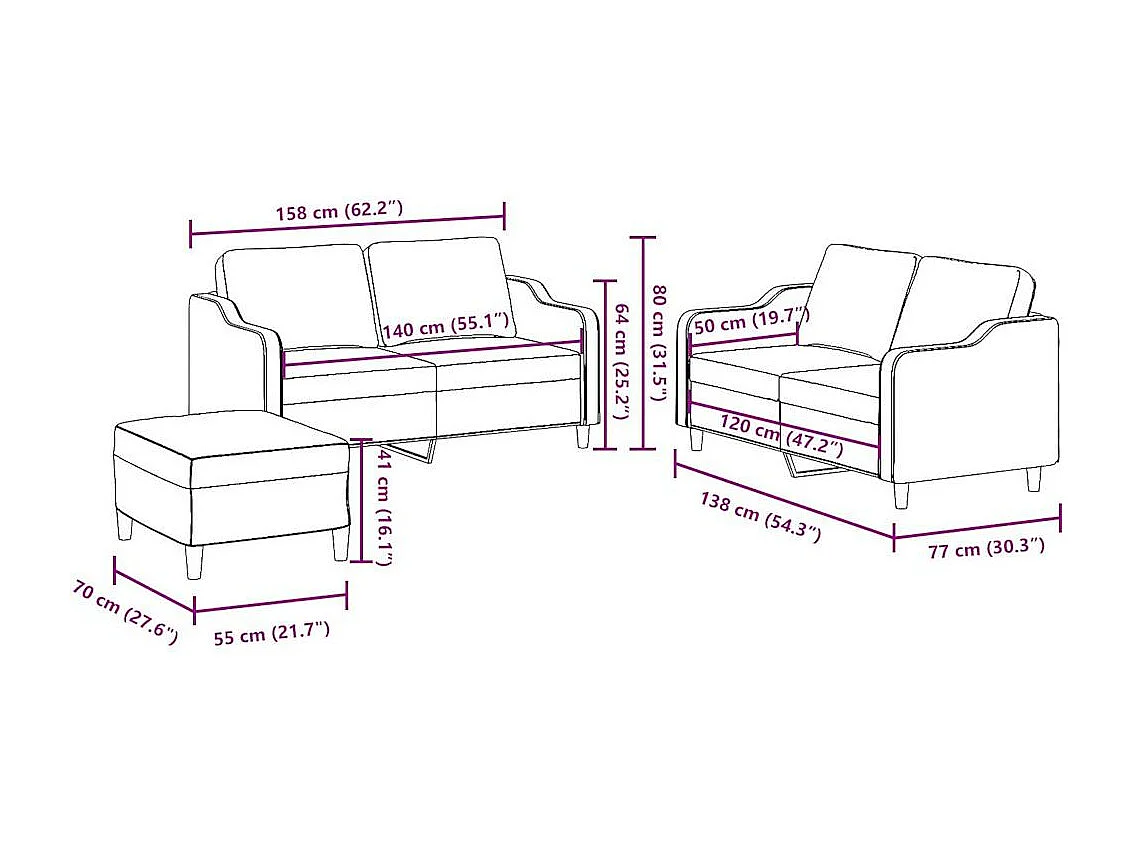 Ensemble de canapés 3 pcs avec coussins Noir Tissu