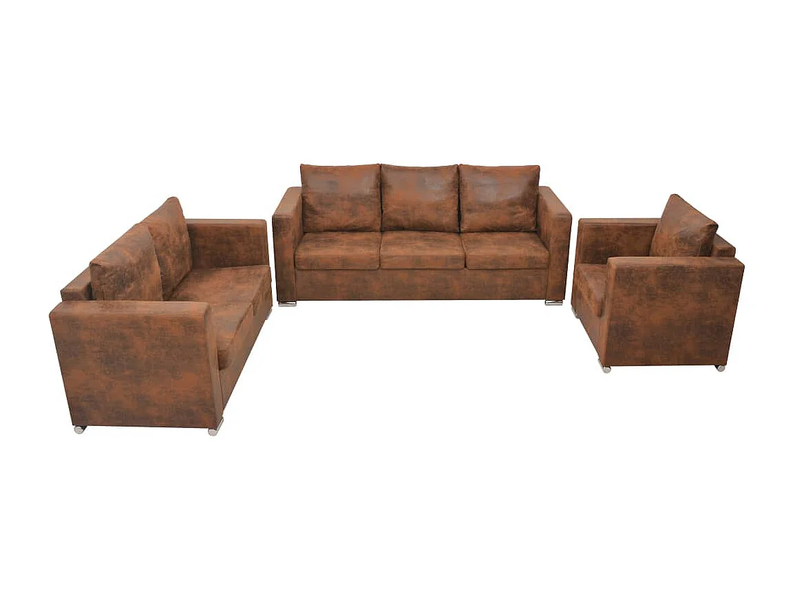 Ensemble de canapés 3 pcs cuir daim synthétique