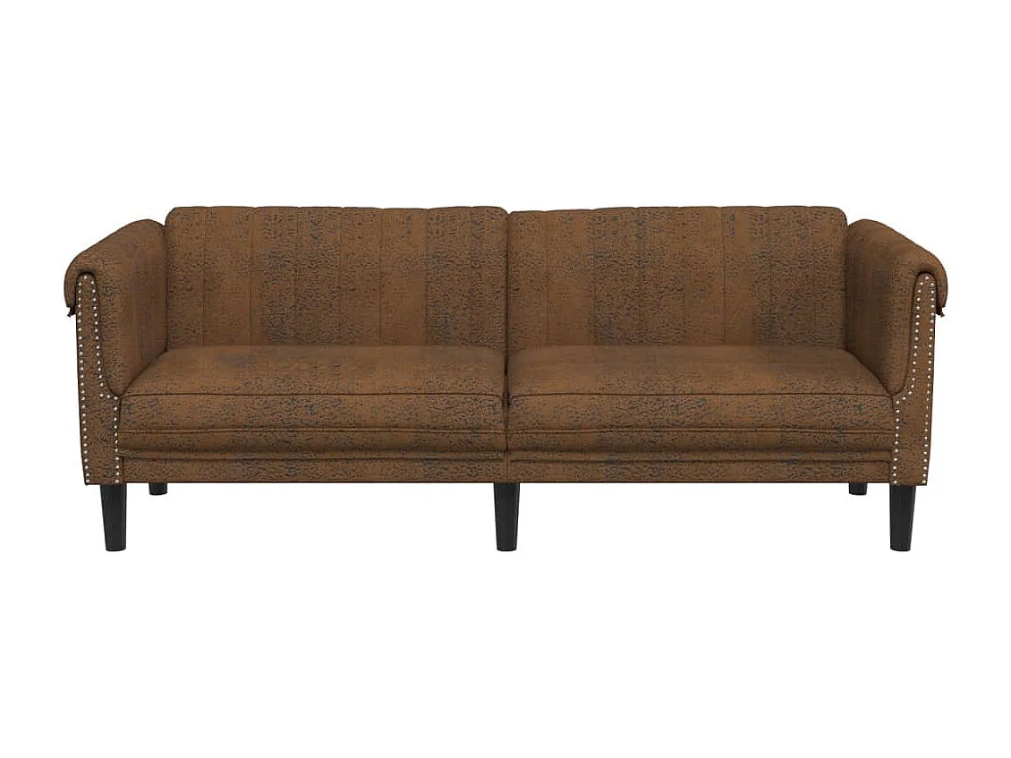 Divano a 3 Posti Marrone in Similpelle Scamosciata