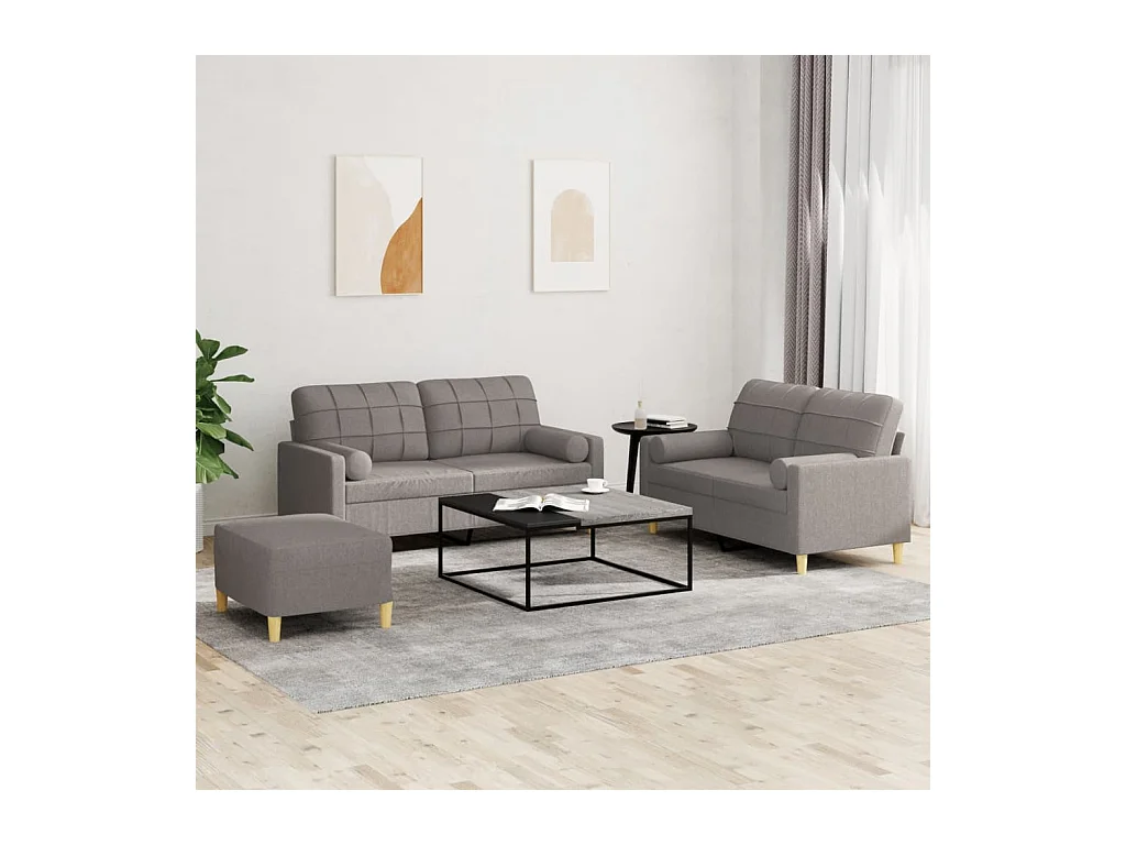 Ensemble de canapés 3 pcs avec coussins taupe tissu
