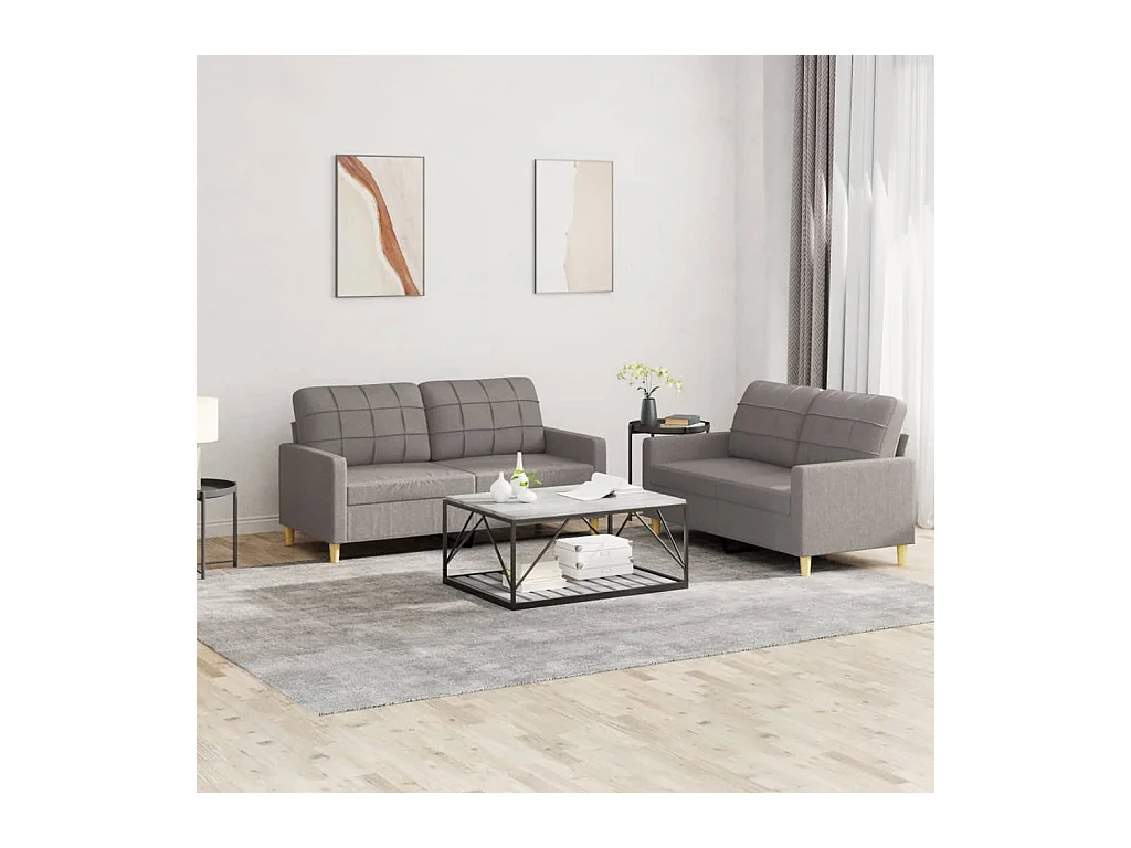 Ensemble de canapés 2 pcs avec coussins Taupe Tissu