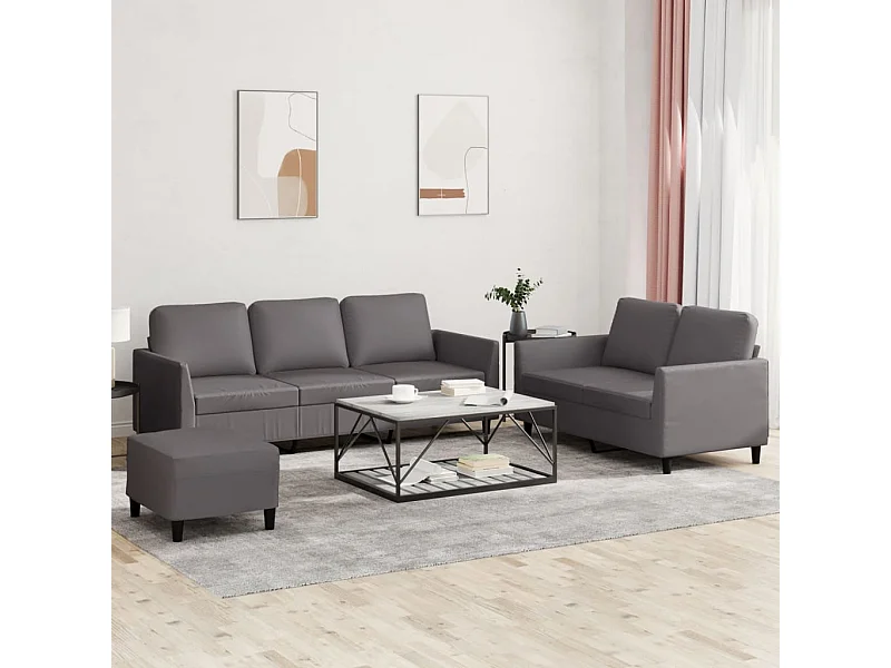 Set di Divani 3 pz con Cuscini Grigio in Similpelle