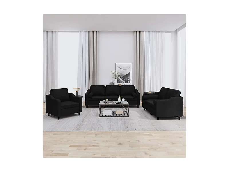 Juego de sofás con cojines 3 piezas tela negro