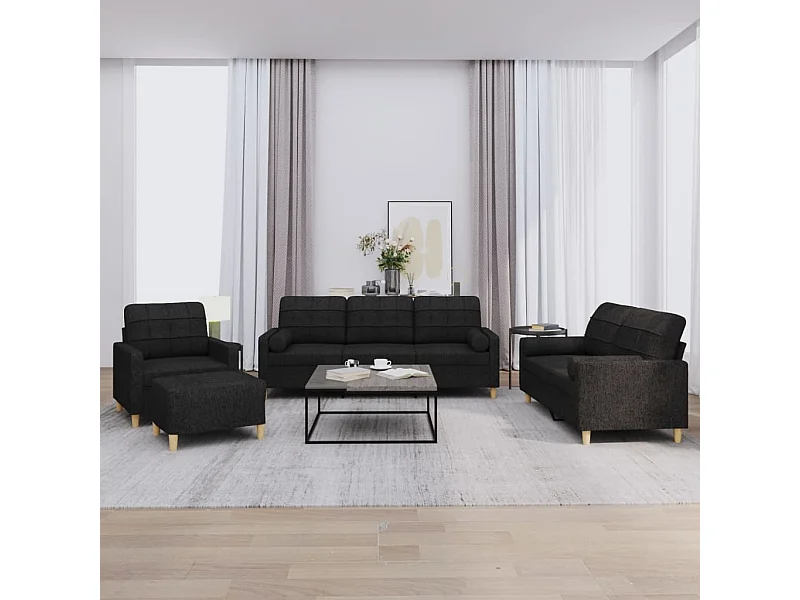 4-delige Loungeset met kussens stof zwart