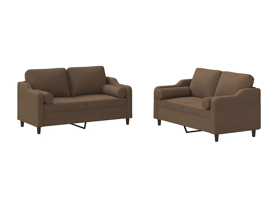 Ensemble de canapés 2 pcs avec coussins marron tissu