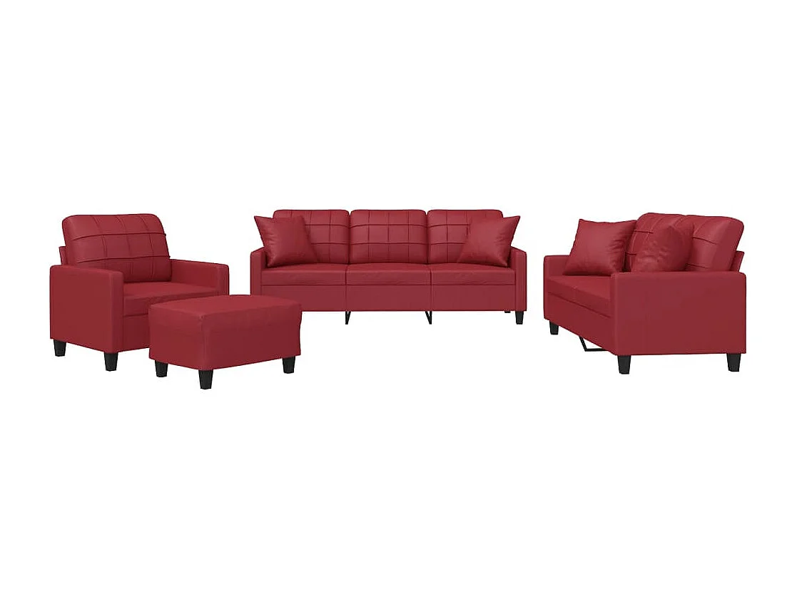 Set di Divani 4 pz con Cuscini Rosso Vino in Similpelle
