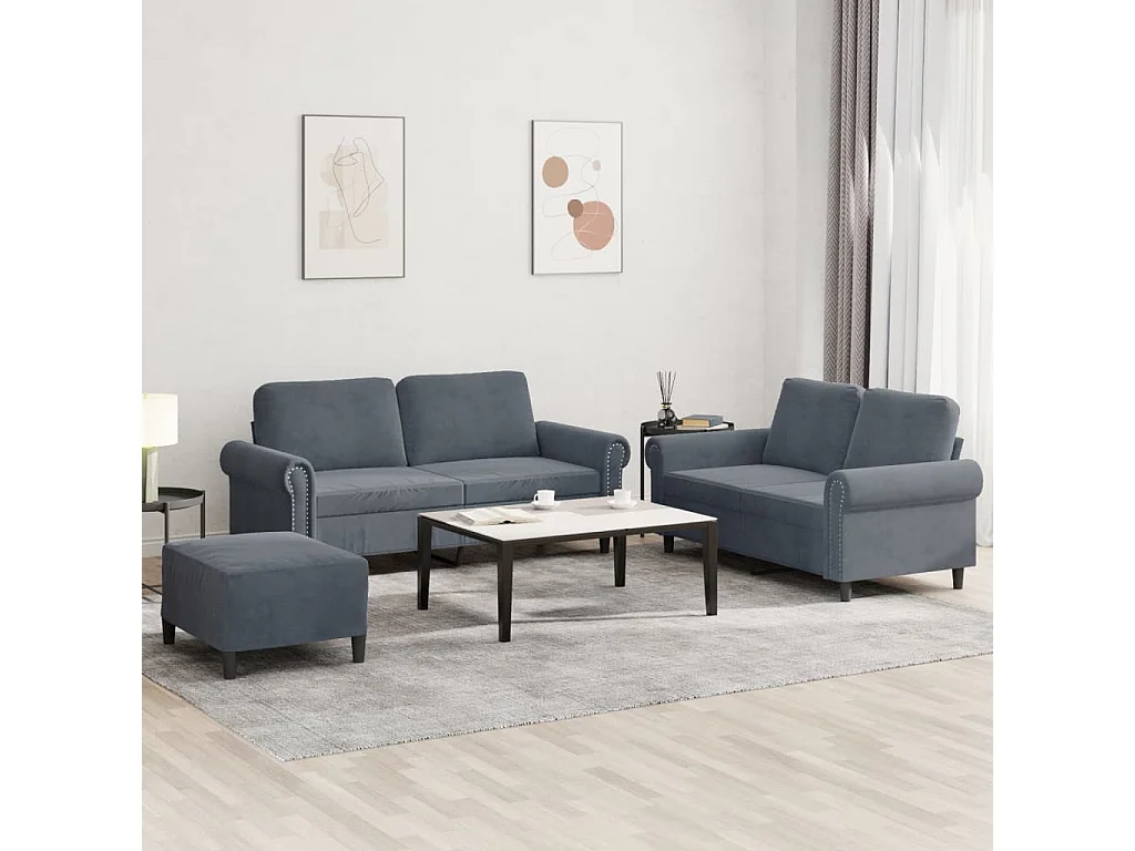 Ensemble de canapés 3 pcs avec coussins Gris foncé Velours
