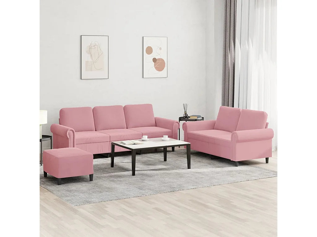 Juego de sofás con cojines 3 piezas terciopelo rosa