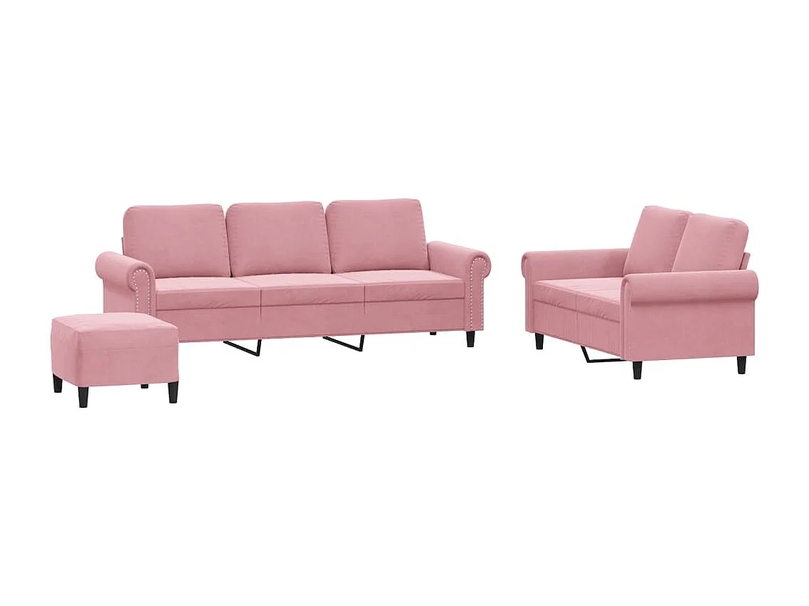 Juego de sofás con cojines 3 piezas terciopelo rosa