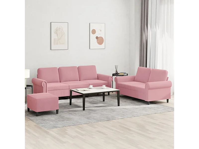 Juego de sofás con cojines 3 piezas terciopelo rosa