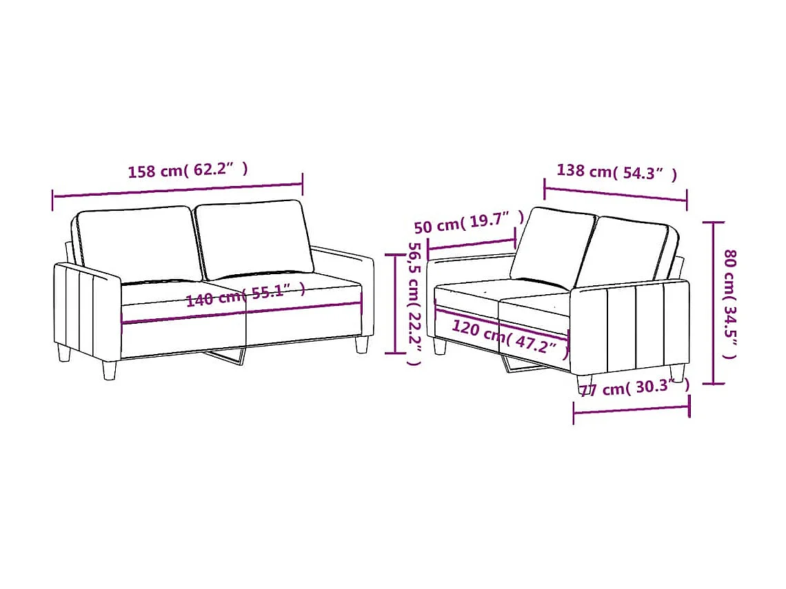 Ensemble de canapés 2 pcs avec coussins Jaune clair Tissu