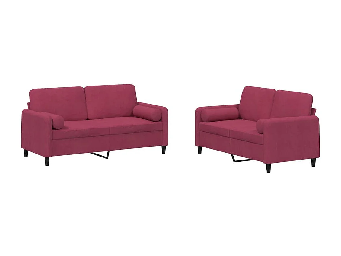 Ensemble de canapés 2 pcs avec coussins rouge bordeaux velours