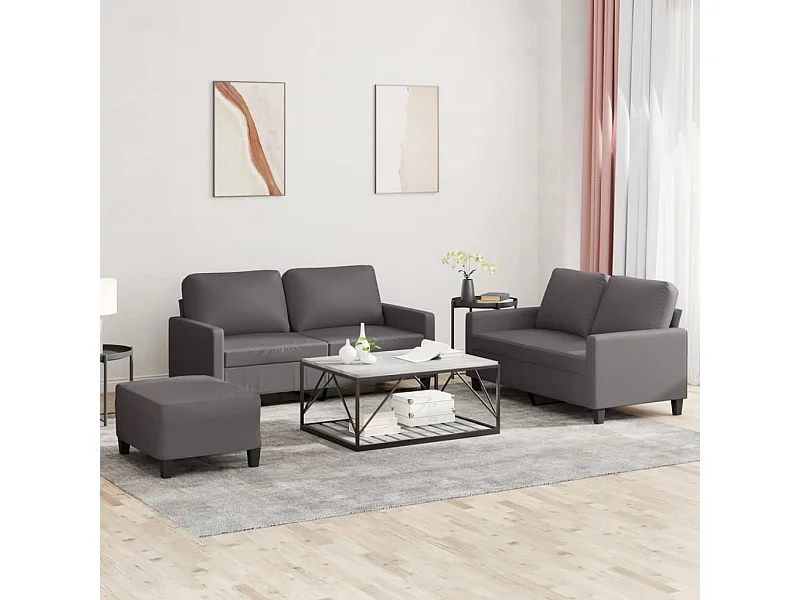 Ensemble de canapés 3 pcs avec coussins Gris Similicuir