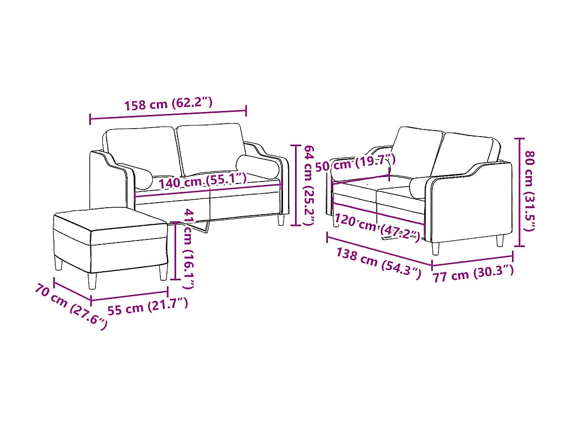 Ensemble de canapés 3 pcs avec coussins noir tissu