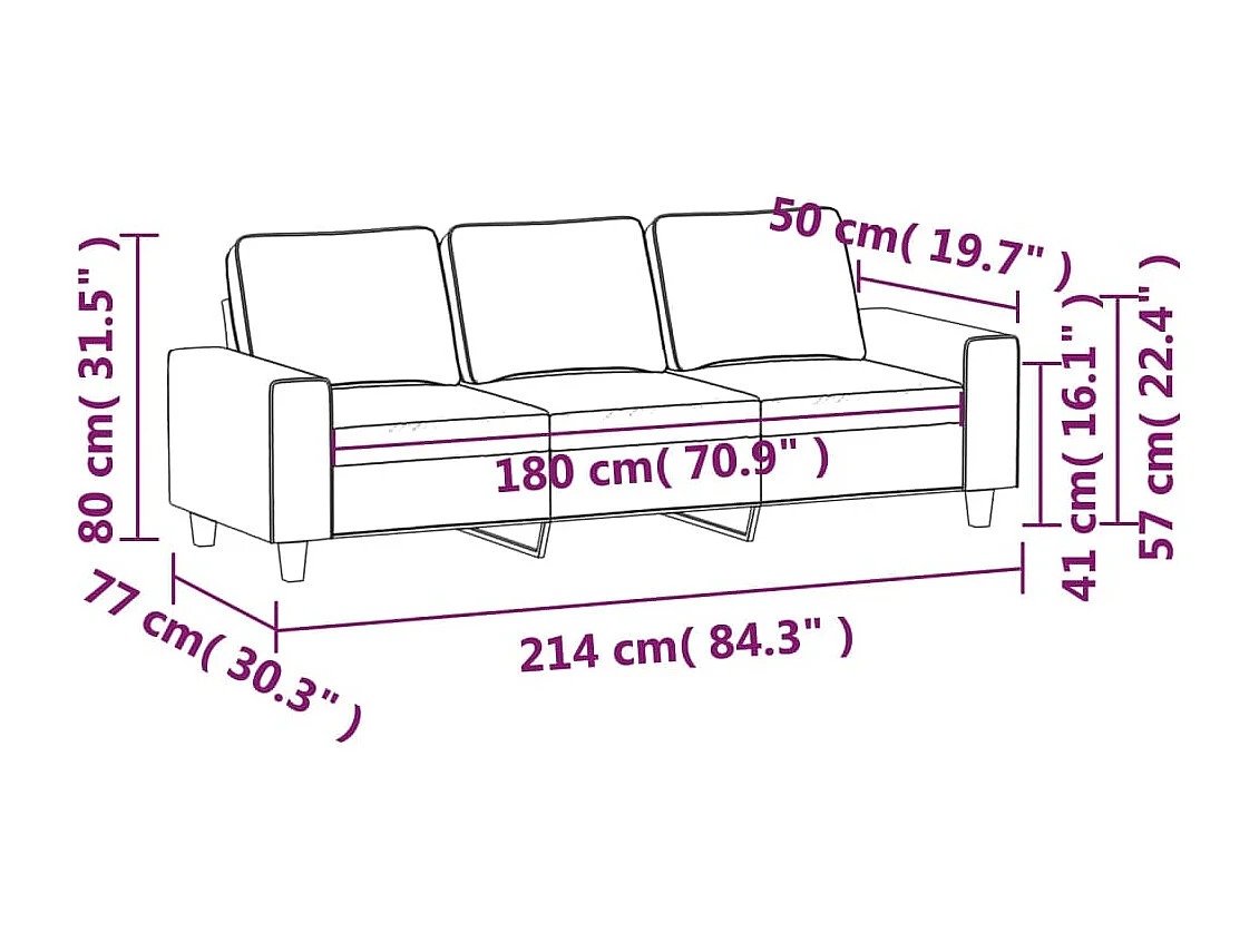Canapé à 3 places Gris clair 180 cm Tissu
