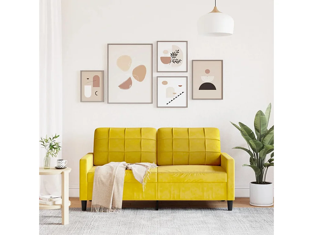 Sofá de 2 lugares veludo 140 cm amarelo