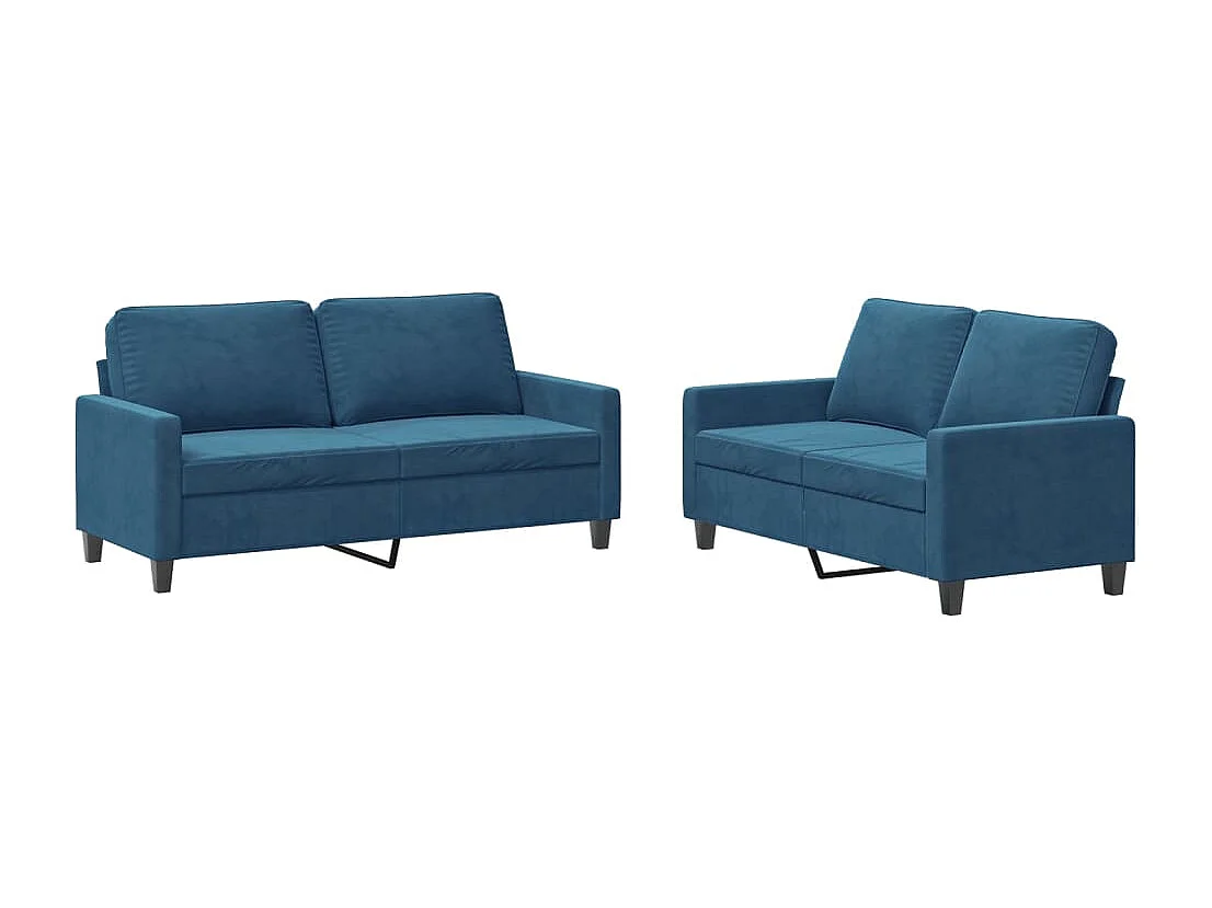 Set di Divani 2 pz con Cuscini Blu in Velluto