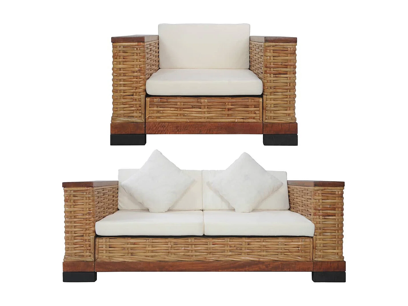 Set di Divani 2 pz con Cuscini in Rattan Naturale Marrone