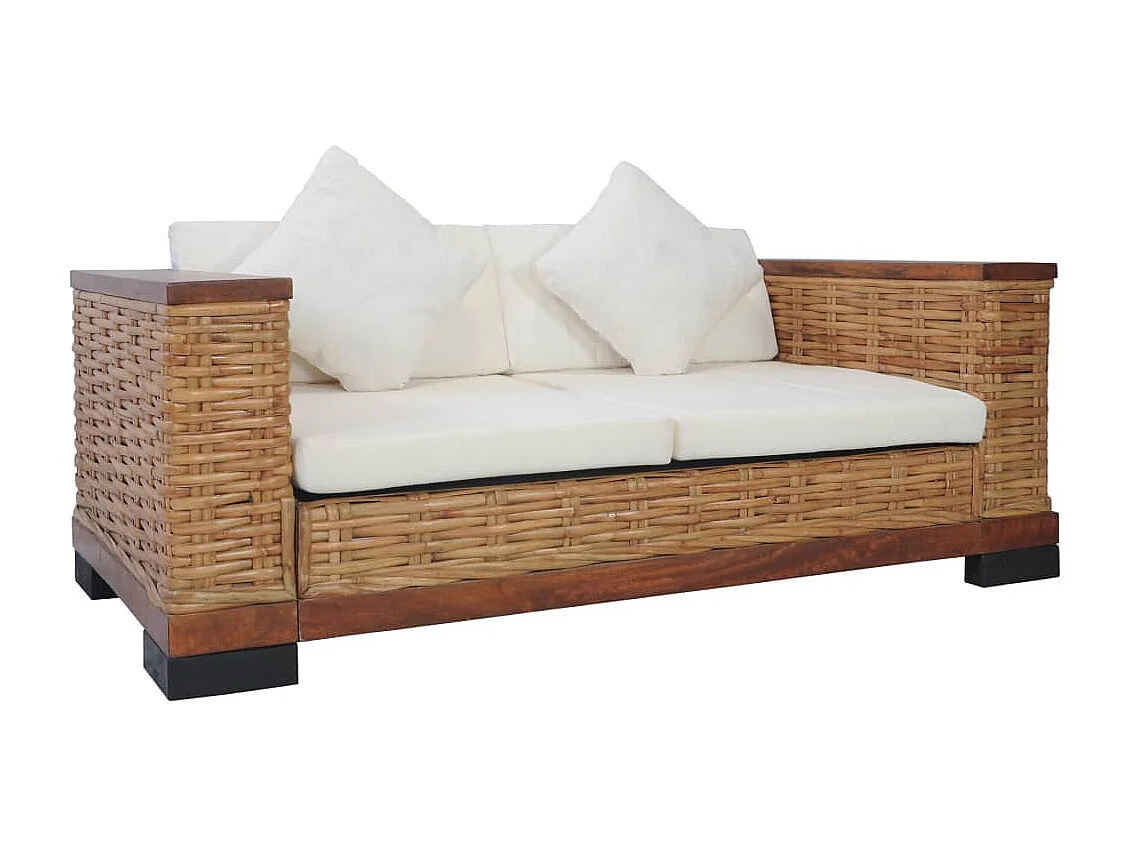 Set di Divani 2 pz con Cuscini in Rattan Naturale Marrone