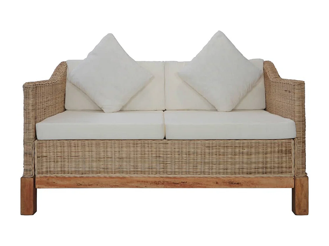 Set di Divani 3 pz con Cuscini in Rattan Naturale