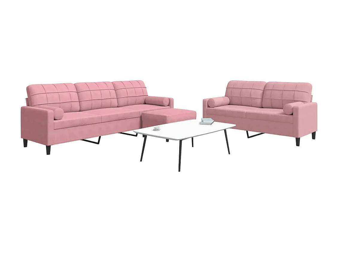 Set di Divani 3 pz con Cuscini e Rinforzi rosa in Velluto