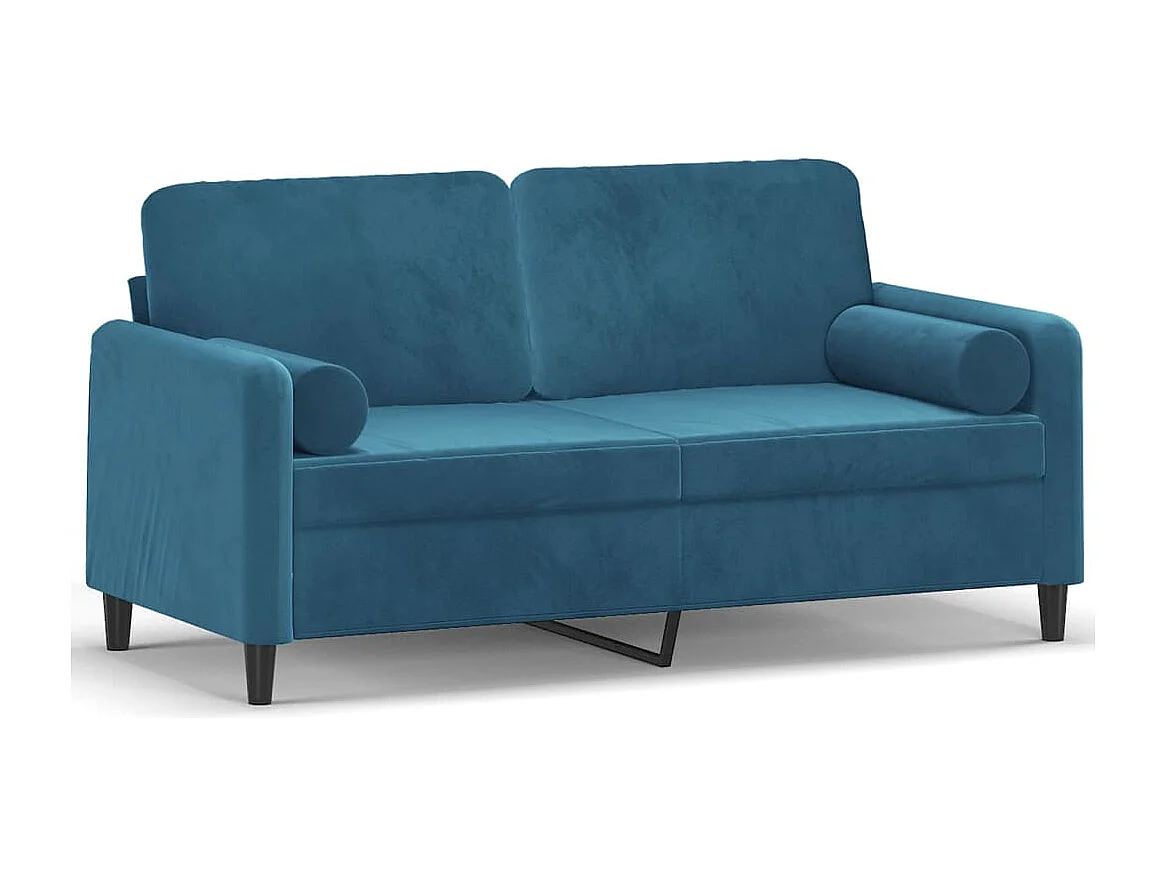 Canapé 2 places avec oreillers décoratifs bleu 140 cm velours