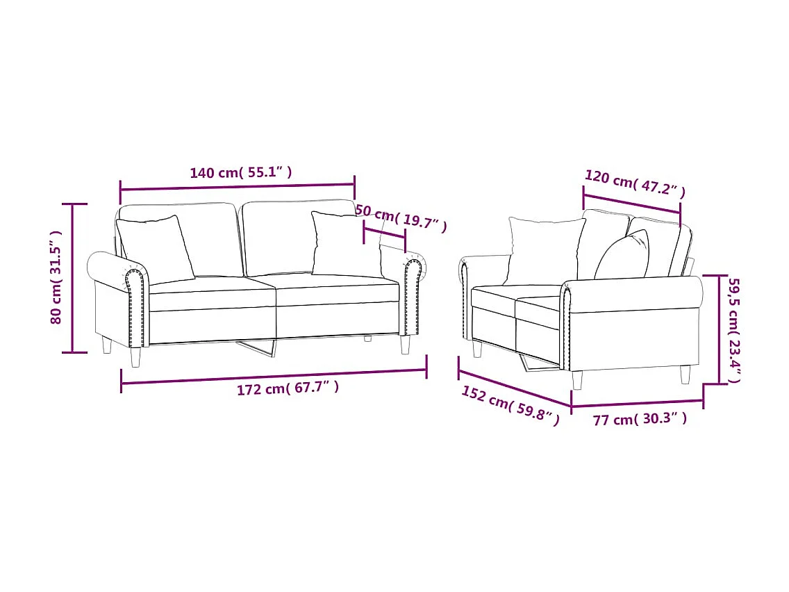 2-delige Loungeset met kussens fluweel zwart