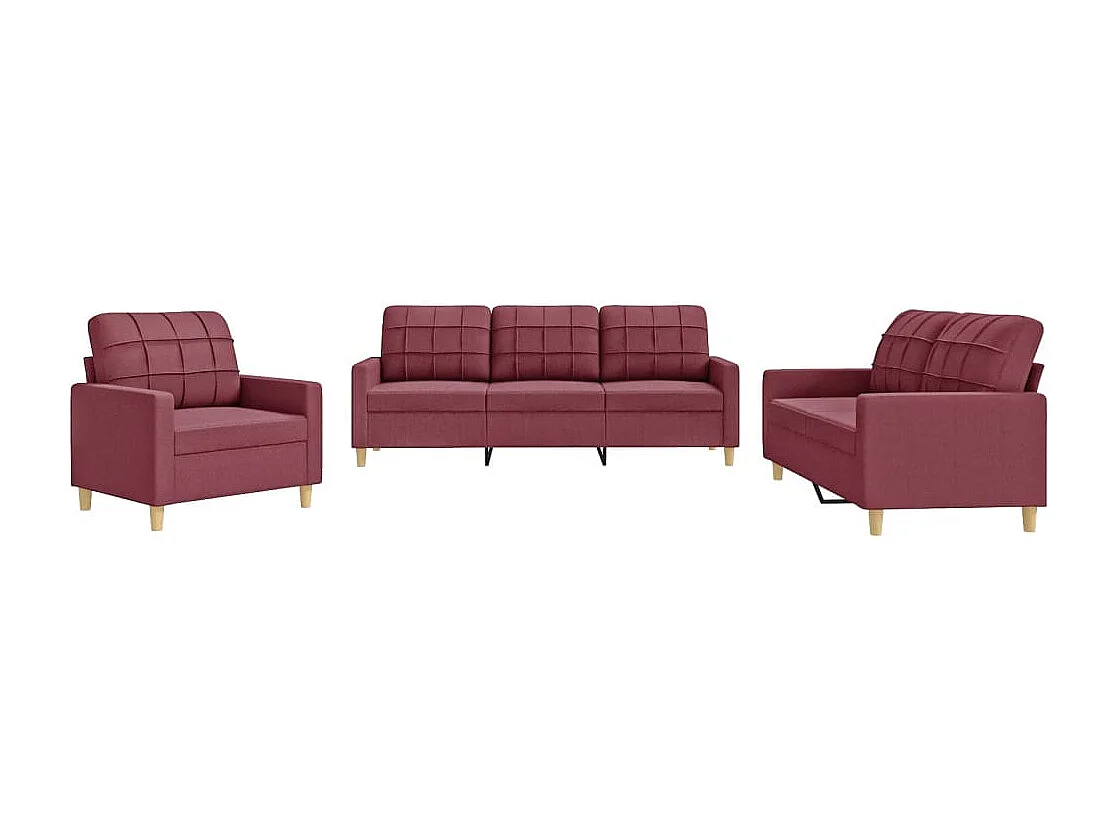 Ensemble de canapés 3 pcs avec coussins Rouge bordeaux Tissu