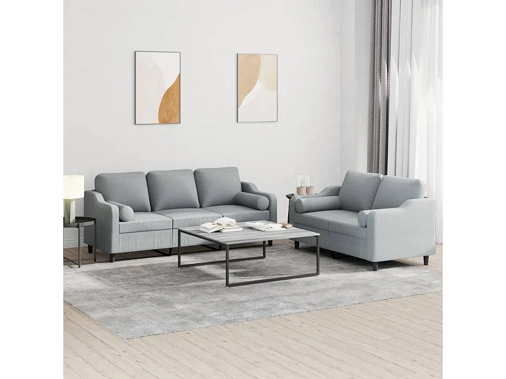 Ensemble de canapés 2 pcs coussins gris clair tissu