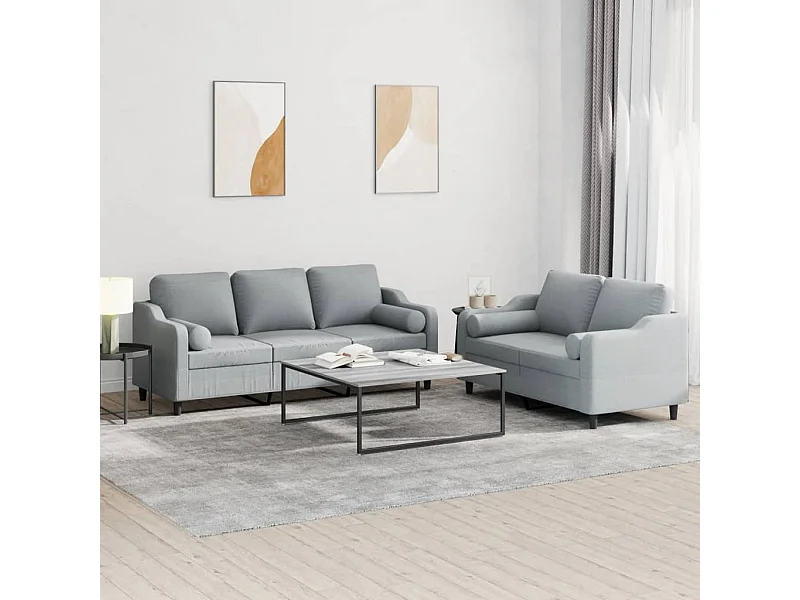 Ensemble de canapés 2 pcs coussins gris clair tissu