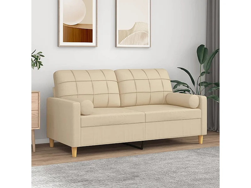 Divano a 2 Posti con Cuscini Crema 140 cm in Tessuto
