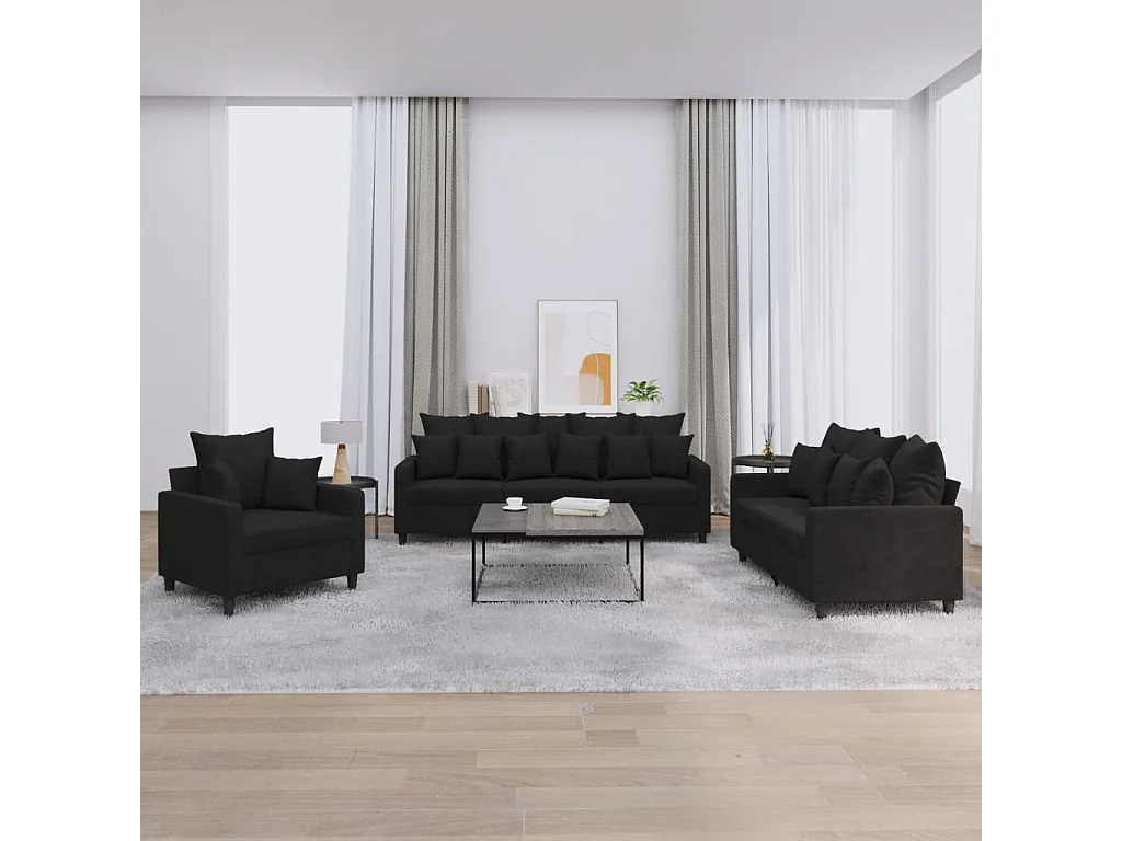 Ensemble de canapés 3 pcs avec coussins Noir Velours