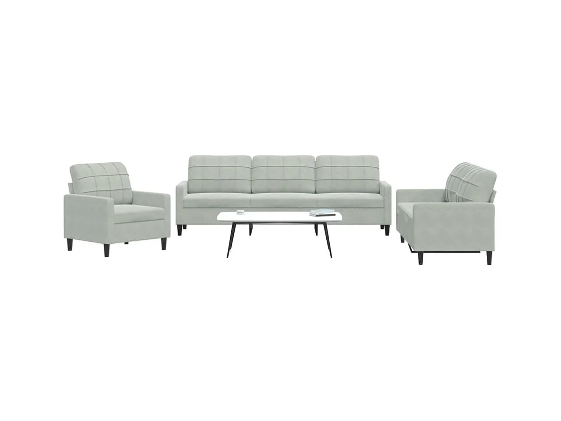 Set di Divani 3 pz con Cuscini Grigio Chiaro in Velluto