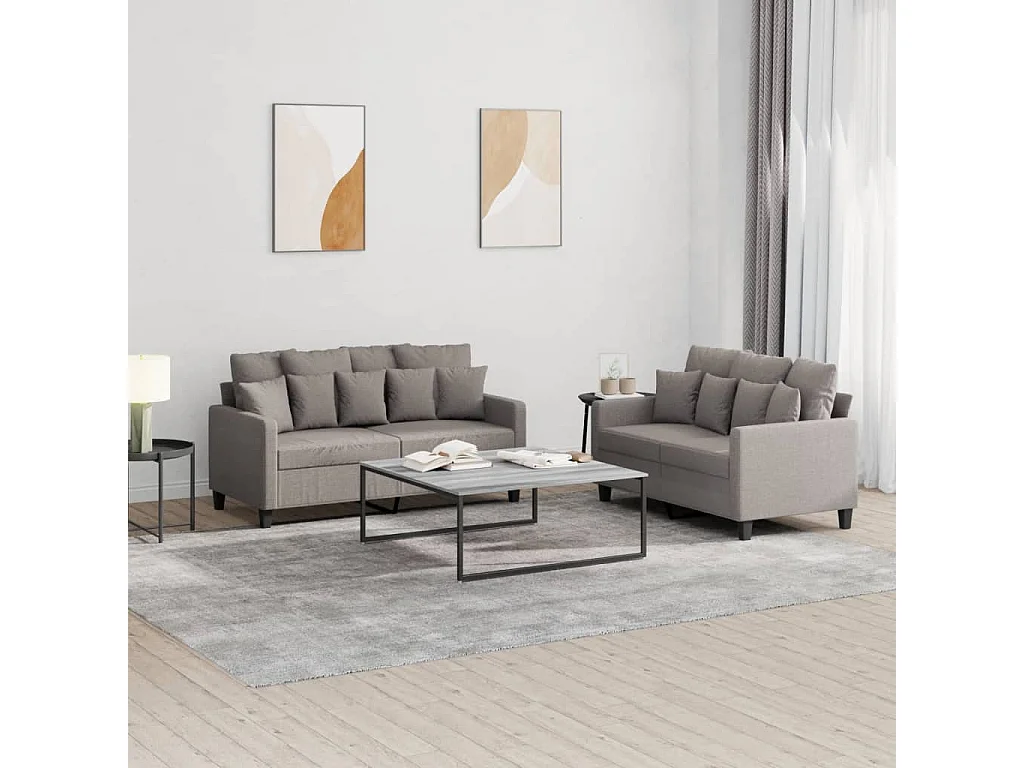 Ensemble de canapés 2 pcs avec coussins Taupe Tissu