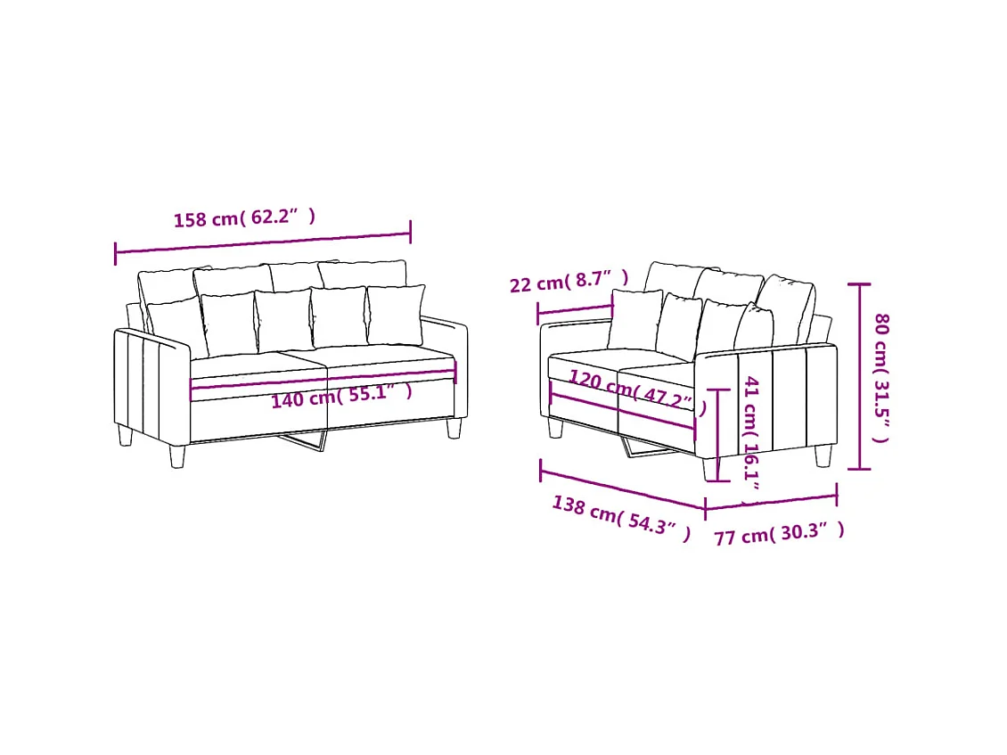 Ensemble de canapés 2 pcs avec coussins Taupe Tissu