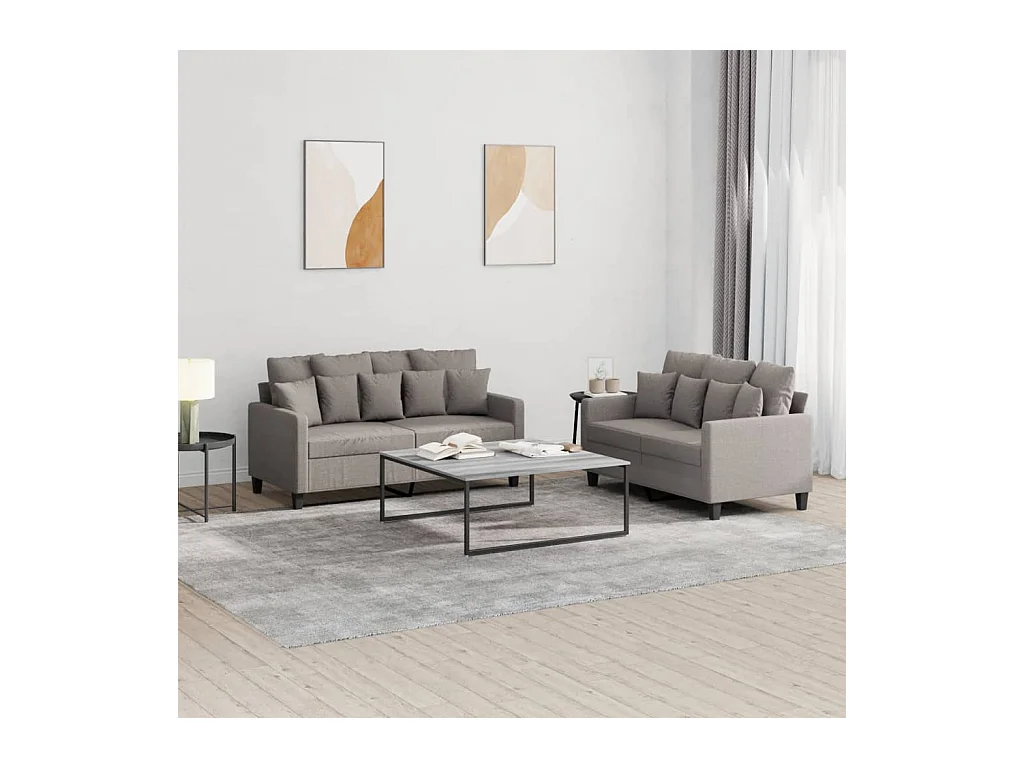 2-tlg. Sofagarnitur mit Kissen Taupe Stoff
