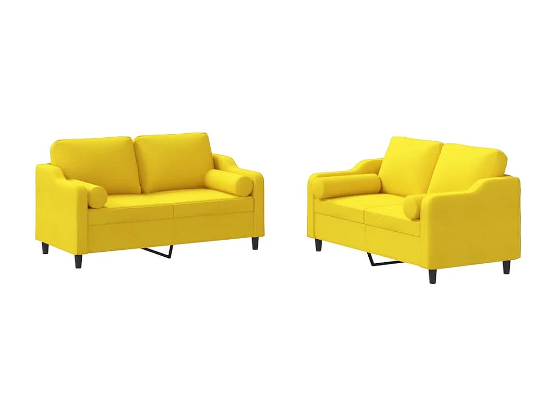 2-tlg. Sofagarnitur mit Kissen Hellgelb Stoff