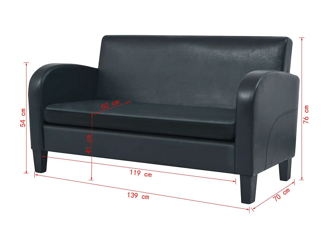 Canapé à 2 places Cuir synthétique Noir