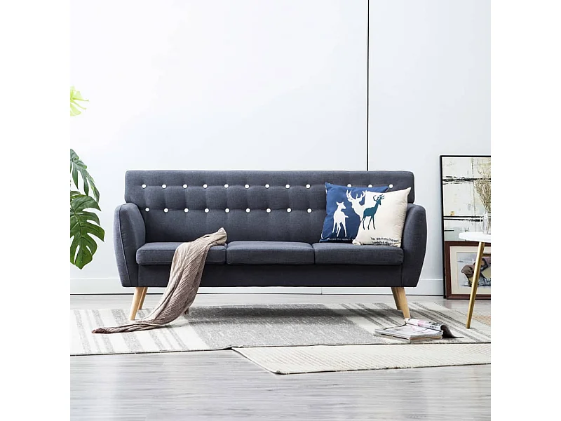Divano a 3 Posti Rivestito in Tessuto 172x70x82 cm Grigio Scuro