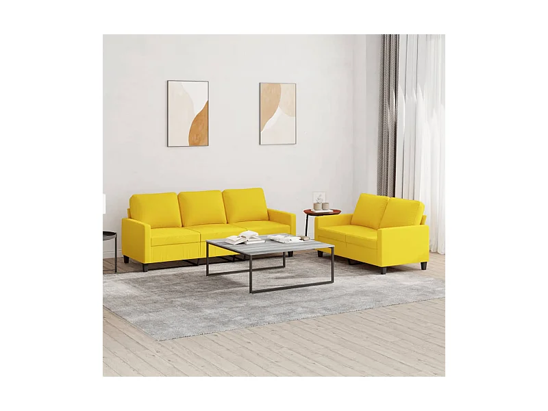 Ensemble de canapés 2 pcs avec coussins Jaune clair Tissu