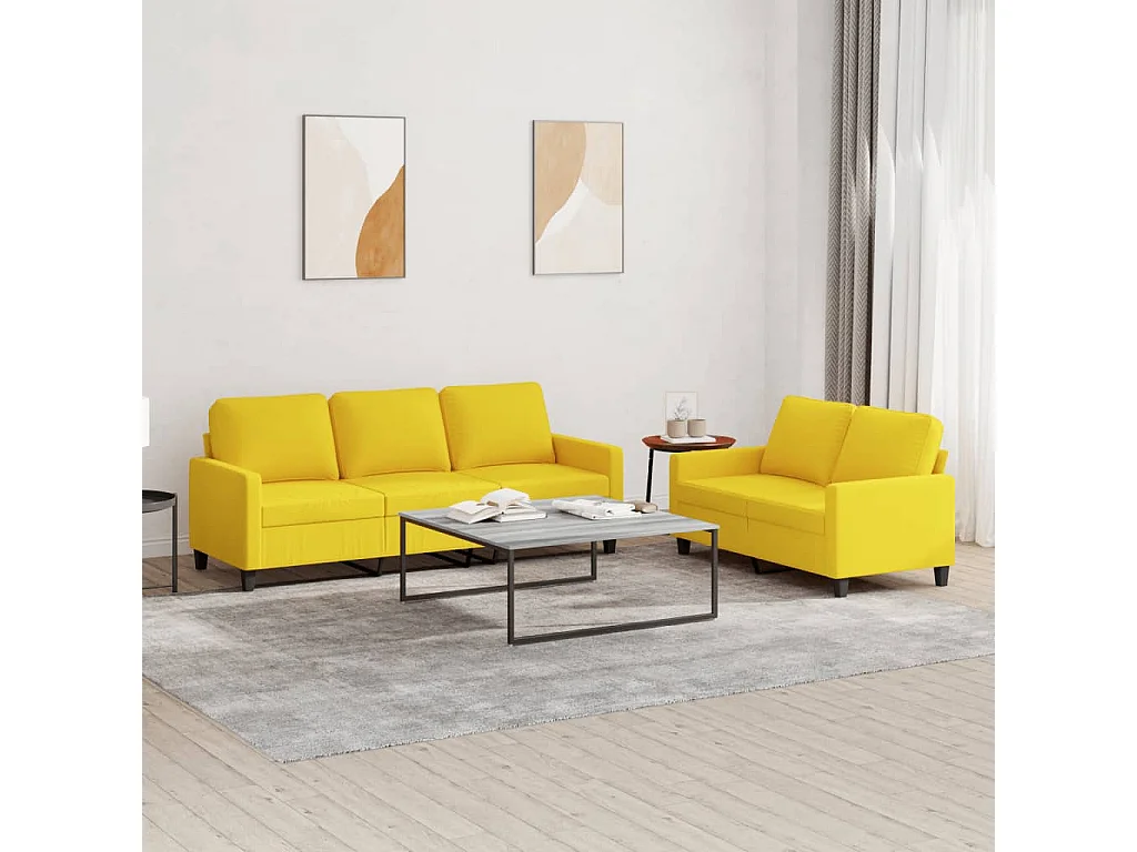 Ensemble de canapés 2 pcs avec coussins Jaune clair Tissu