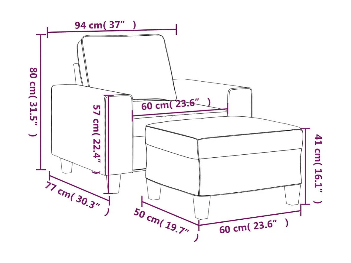 Fauteuil avec repose-pied Jaune clair 60 cm Tissu