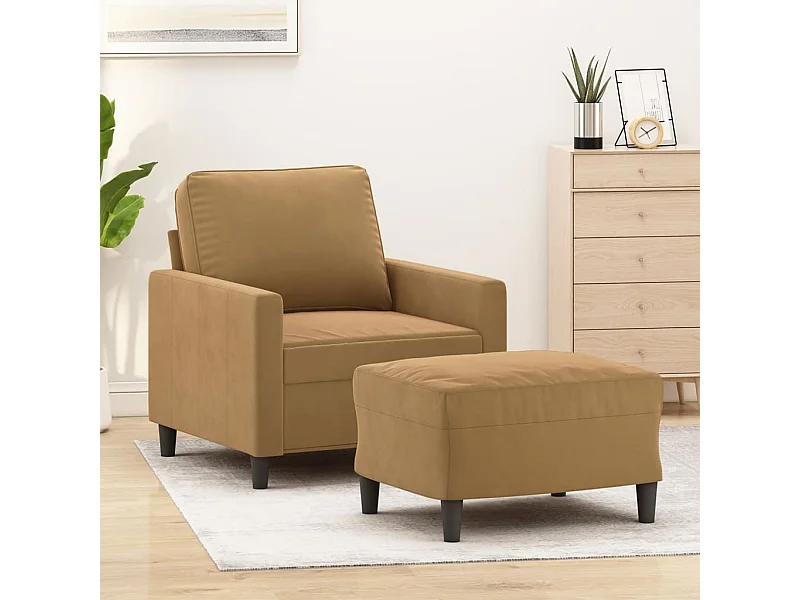 Sillón con taburete terciopelo marrón 60 cm