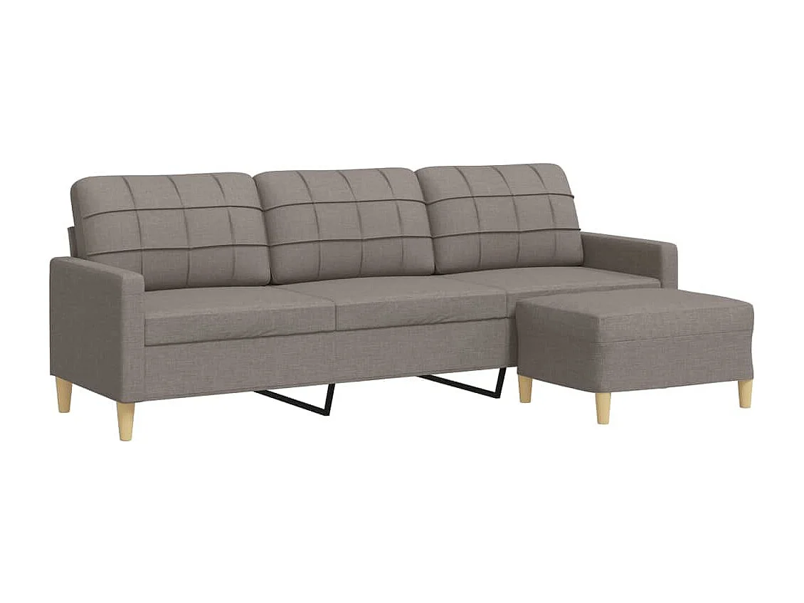 Sofá de 3 lugares + apoio de pés 210cm tecido cinza-acastanhado